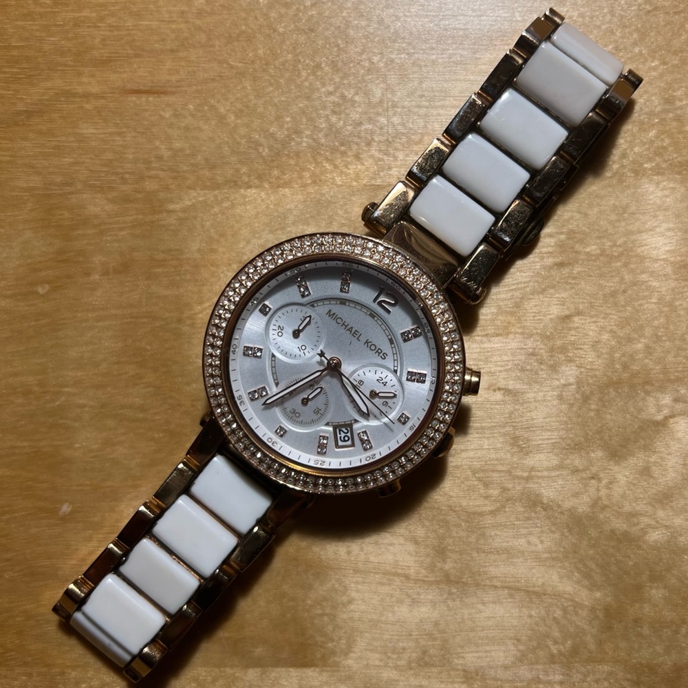 Michael Kors Parker Pavé Gold Tone White Acetate